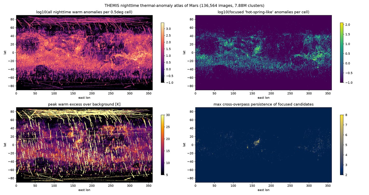 Global nighttime warm-anomaly atlas